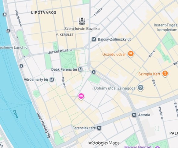 Térkép – a stúdió Budapest belvárosában, a Deák tér közelében található